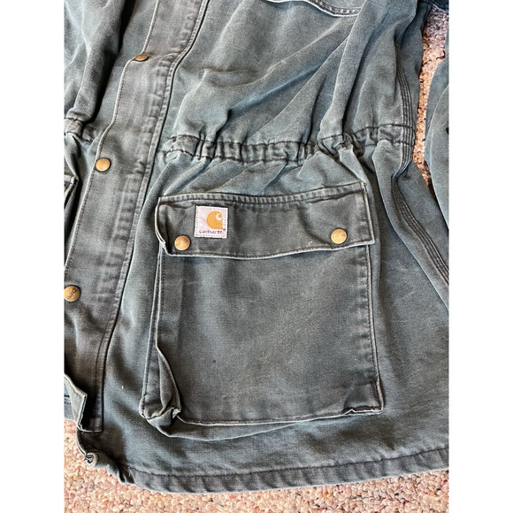 VTG Carhartt Chore Jacket Mens XXL Green Blanket Lined CW043 Cape Duster 90s USA - Picture 3 of 11